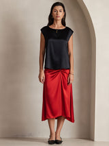 [Svart] SilkSilky-NO Cap Sleeve Round Neck T-skjorte for Kvinner 004