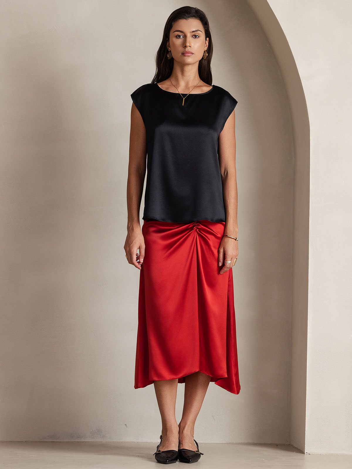 [Svart] SilkSilky-NO 19Momme Silke Womens T-Shirt 004