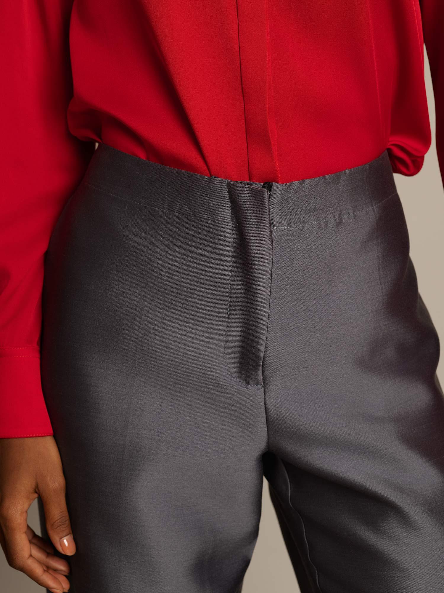 [Grå] SilkSilky-NO 32Momme Silk-Wool Blend Womens Pants 004,