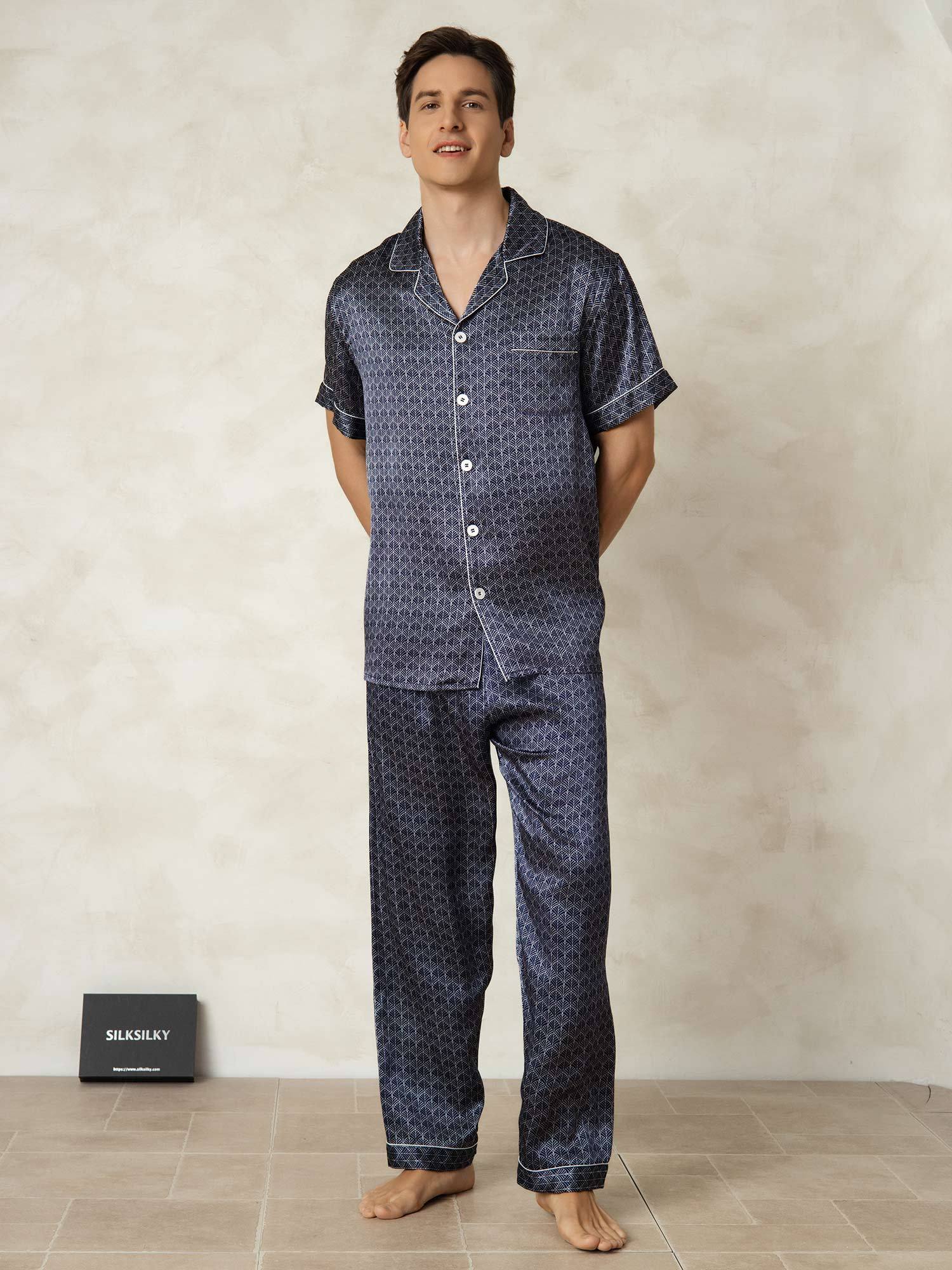 [MarineGinkgo] SilkSilky-NO Silke Lapel Collar Pyjamas for menn 006