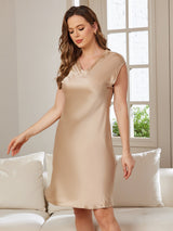 [Champagne] SilkSilky-NO Cap Sleeve V Neck Nattkjole 004