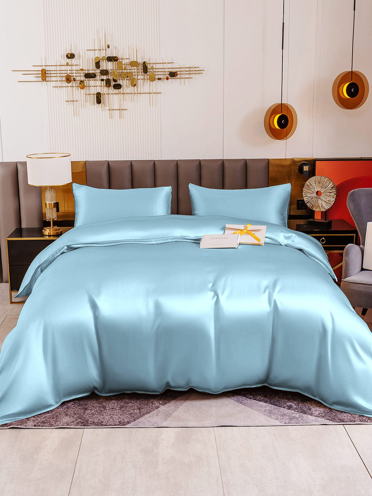 [Lyse Blå] SilkSilky-NO 19Momme Bedding Set 002