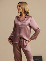 [Blek Mauve] SilkSilky-NO Langermet Notchkrage Pyjamas for Kvinner 004