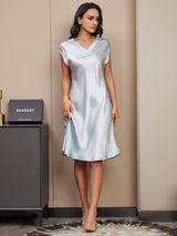 [Lyse Blå] SilkSilky-NO Cap Sleeve V Neck Nattkjole 004