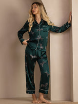 [Smaragd Zebra] SilkSilky-NO Long Sleeve Lapel Collar Pyjamas for Kvinner 007
