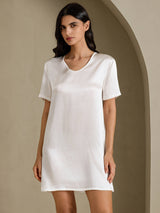 [Hvit] SilkSilky-NO Half Sleeve V Neck Nattkjole 001