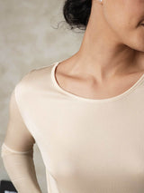 [Tan] SilkSilky-NO Long Sleeve Round Neck Dame Langt Undertøy 005