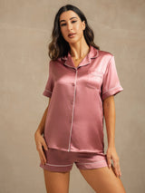 [Blek Mauve] SilkSilky-NO Short Sleeve Lapel Collar Pyjamas for Kvinner 003