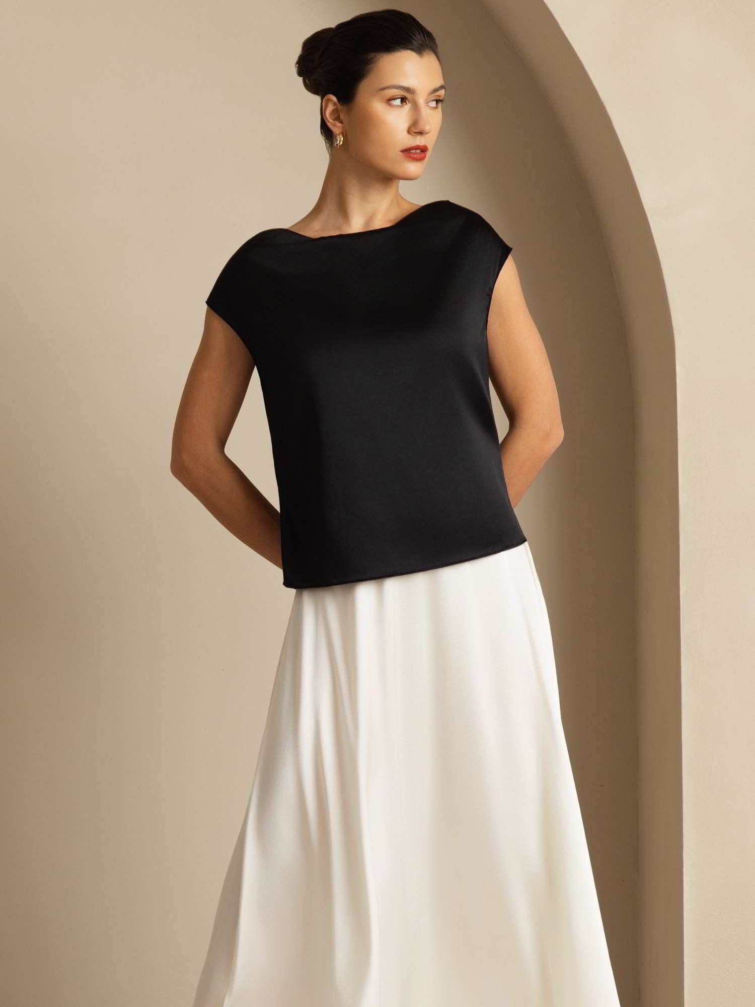 [Svart] SilkSilky-NO 19Momme Silke Womens T-Shirt 008