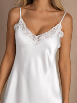 [Hvit] SilkSilky-NO Spaghetti Strap V Neck Nattkjole 004