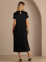 [Svart] SilkSilky-NO Short Sleeve Round Neck Kjole 002