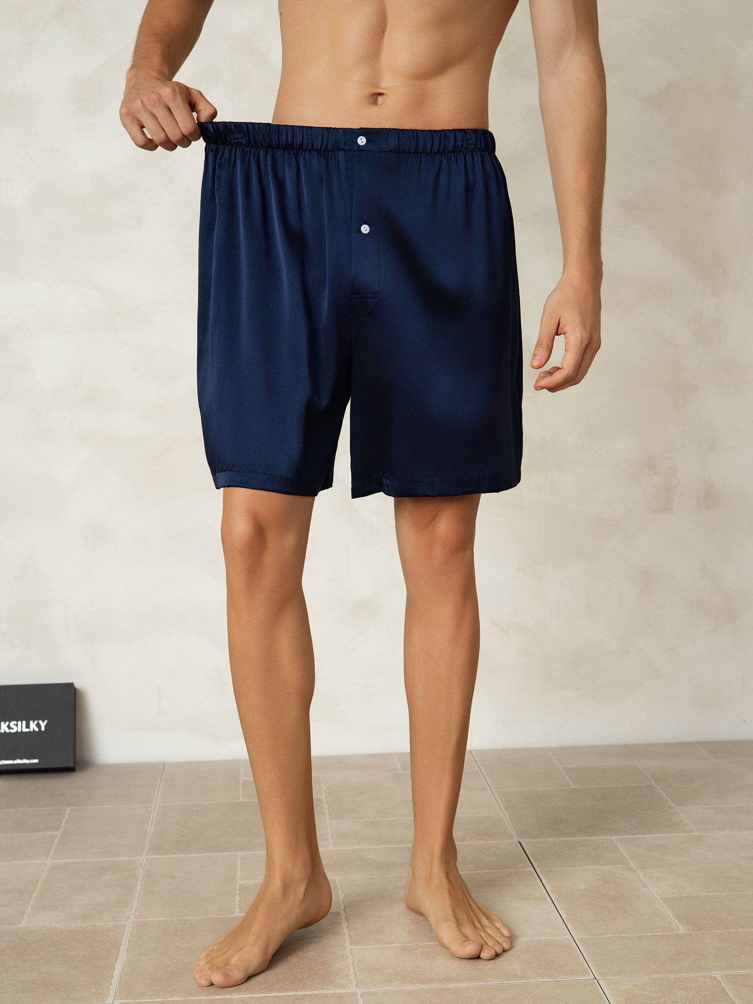 [Mørkeblå] SilkSilky-NO Silke Mens Sleep Bottoms 005