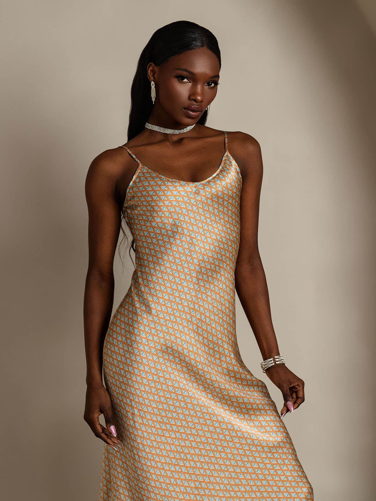 [Floral] SilkSilky-NO Pure Silk Sleeveless Round Neck Nattkjole 007
