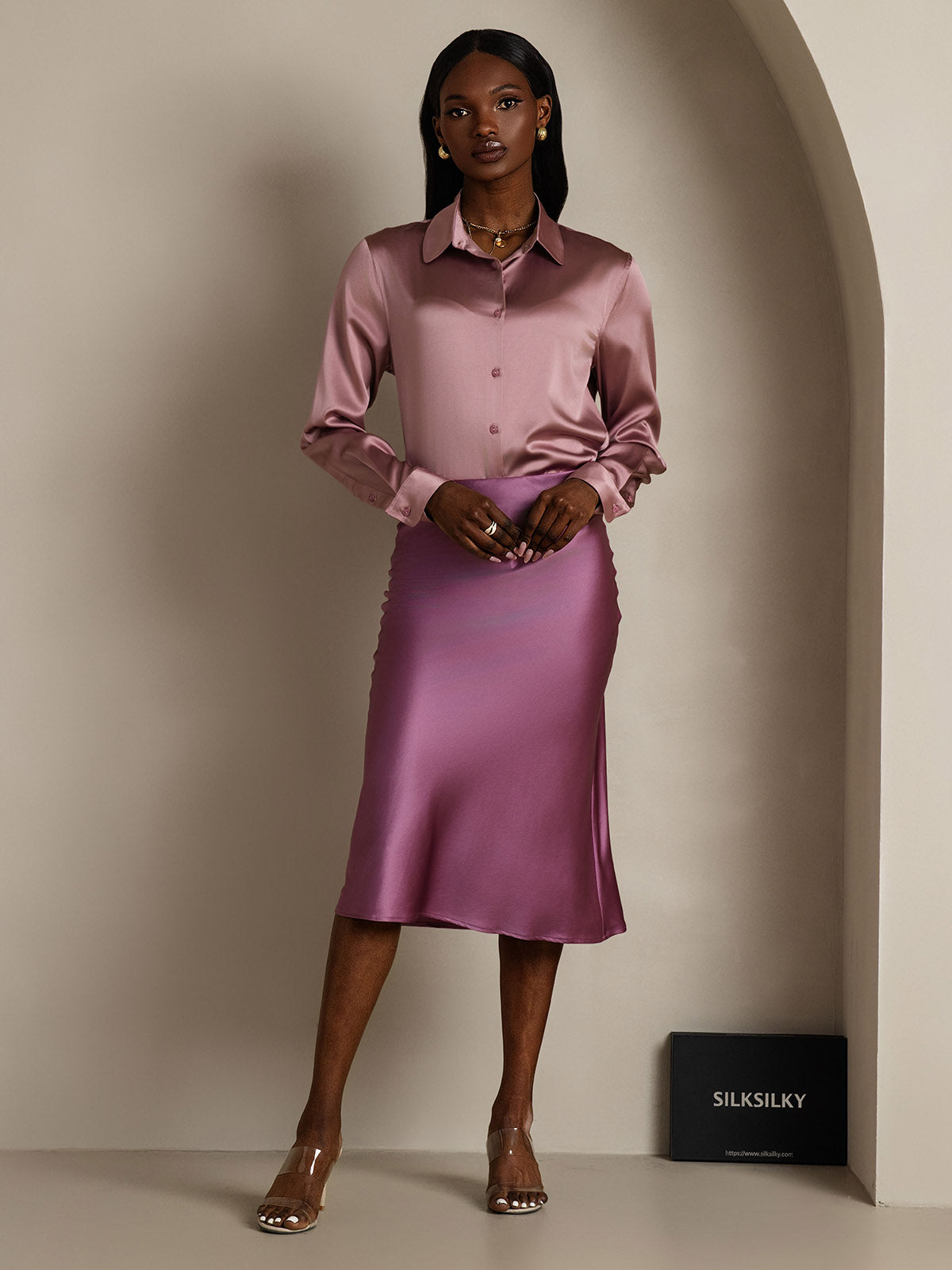 [Mørklilla] SilkSilky-NO 19Momme Skirt 007,