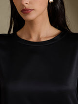 [Svart] SilkSilky-NO 3/4 Sleeve Round Neck Kjole 003