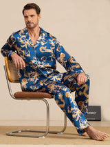 [Navy Drage] SilkSilky-NO Long Sleeve Lapel Collar Pyjamas for menn 008