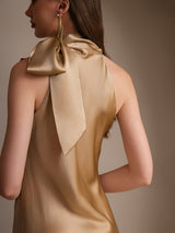 [Champagne] SilkSilky-NO Sleeveless Halterneck Kjole 002