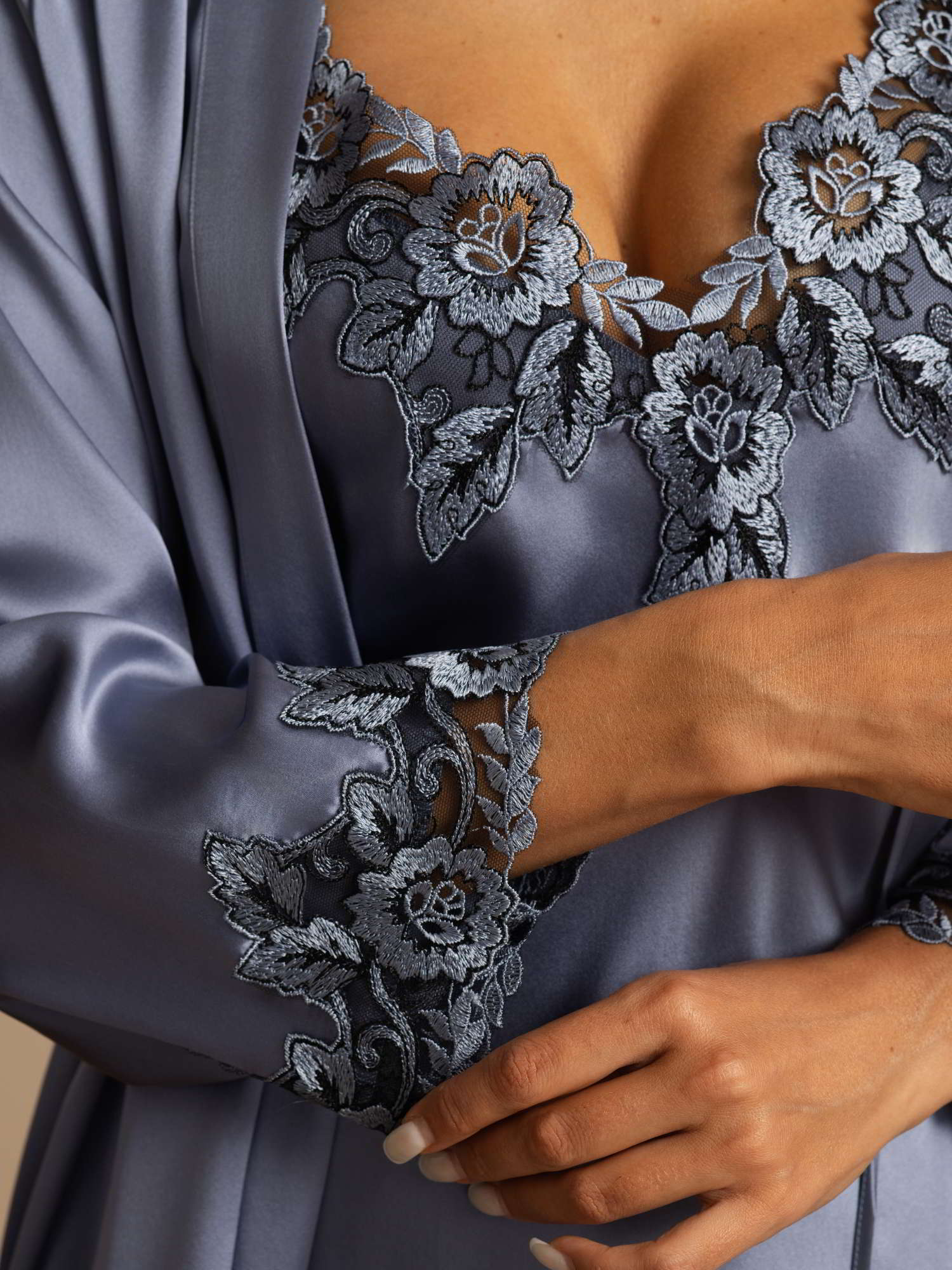 [Stål Blå] SilkSilky-NO Silke Womens Pajamas 004