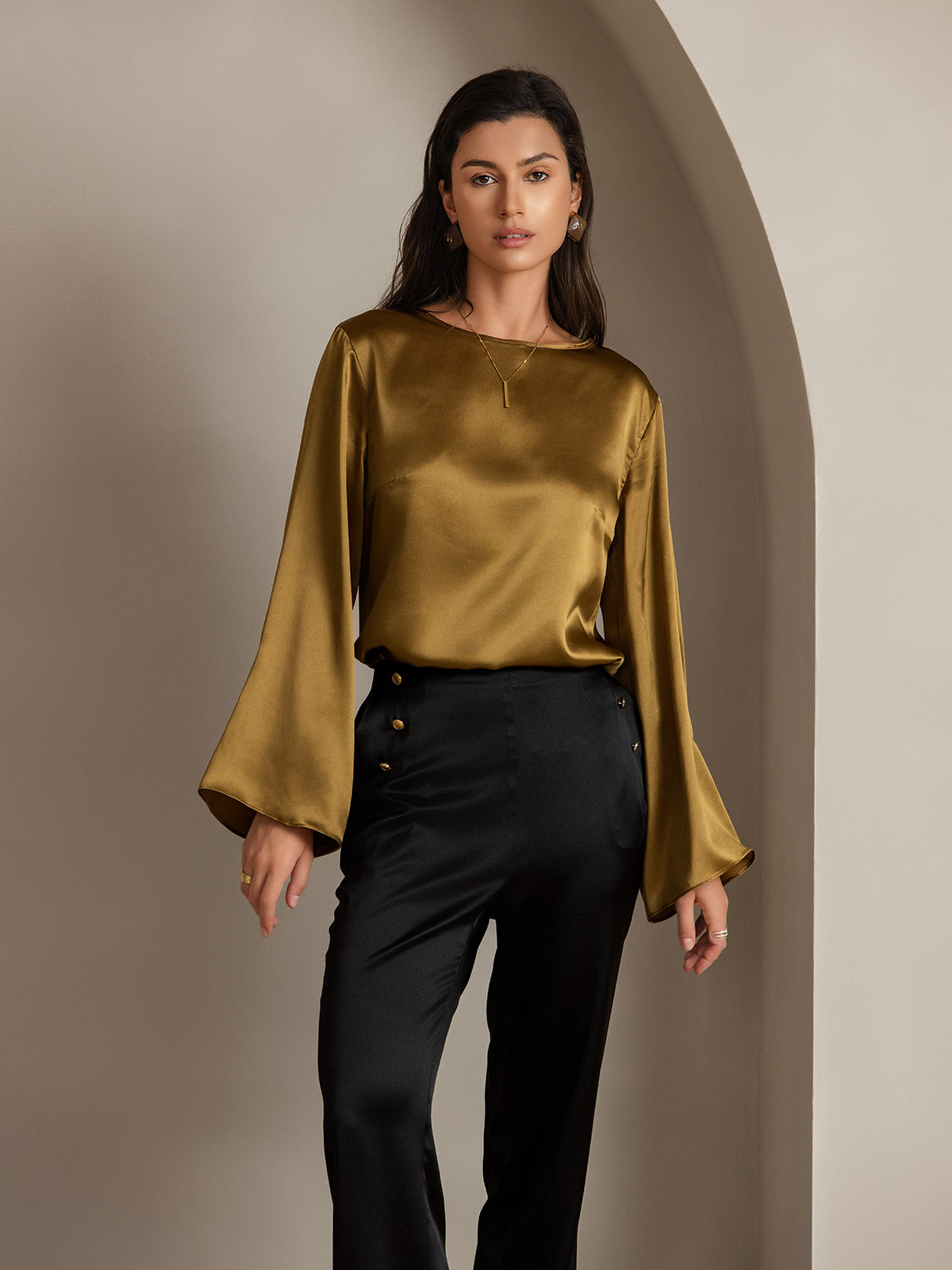 [Svart] SilkSilky-NO 19Momme Silke Womens Pants 009