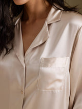 [Beige] SilkSilky-NO Long Sleeve Lapel Collar Soveskjorte 004