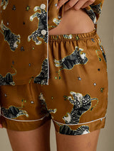 [Brun Løve] SilkSilky-NO Short Sleeve Notch Collar Pyjamas for Kvinner 006