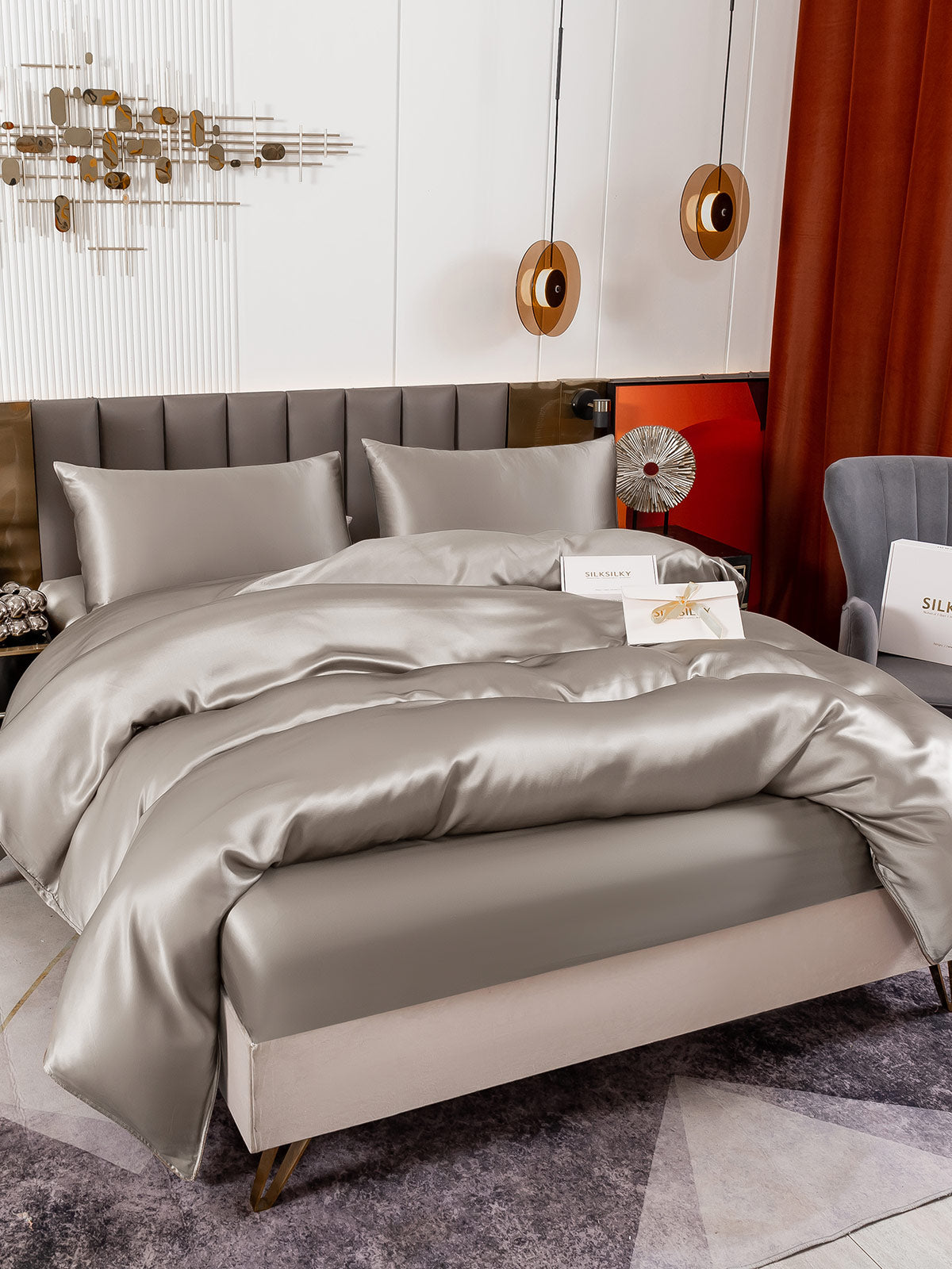 [Grå] SilkSilky-NO 19Momme Bedding Set 007