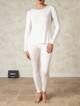 [Hvit] SilkSilky-NO Long Sleeve Round Neck Dame Langt Undertøy 001