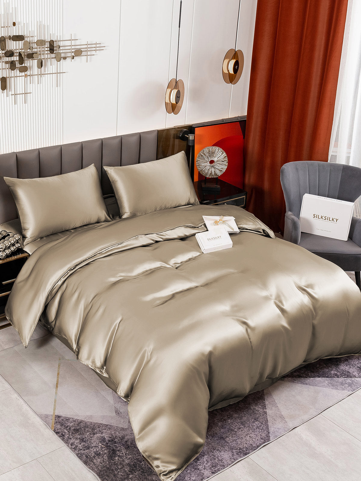 [Kaki] SilkSilky-NO 19Momme Bedding Set 001