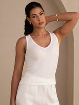 [Hvit] SilkSilky-NO Sleeveless Deep V Neck Camisole Topp 004