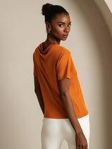 [Oransje] SilkSilky-NO 100% Silk Jersey Short Sleeve Falsk Krage T-skjorte for Kvinner 002
