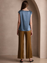 [Ekte Petrol] SilkSilky-NO Cap Sleeve Round Neck T-skjorte for Kvinner 002