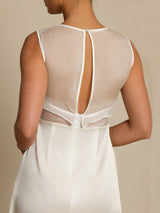[Hvit] SilkSilky-NO 19Momme Sleeveless Illusion Neck Kjole 006