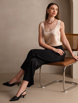 [Champagne] SilkSilky-NO 19Momme Ermeløs Dyp Rund Halsutringning Camisole Topp 005
