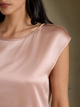 [Toscana] SilkSilky-NO Cap Sleeve Round Neck T-skjorte for Kvinner 004