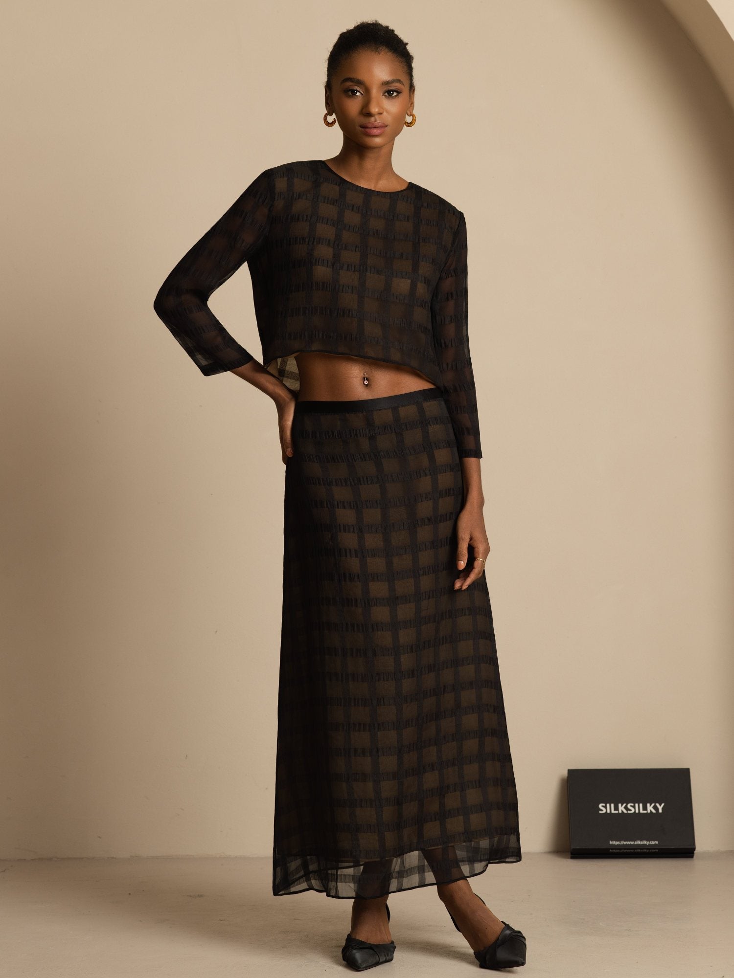 [Svart] SilkSilky-NO Blouse 008