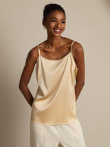 [Champagne] SilkSilky-NO 19Momme Spaghetti Stropp Dyp Rund Halsutringning Camisole Topp 006