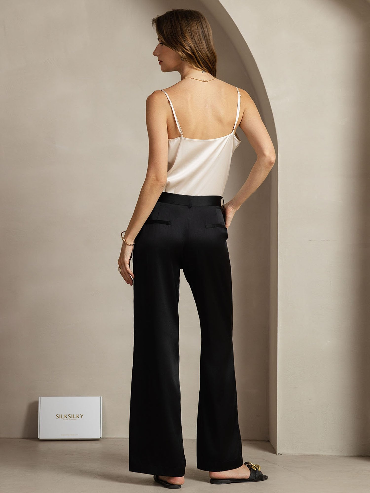 [Svart] SilkSilky-NO 19Momme Silke Womens Pants 006