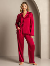 [Vin] SilkSilky-NO 19Momme Langermet Notchkrage Pyjamas for Kvinner 005