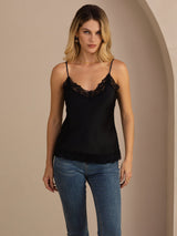 [Svart] SilkSilky-NO V Neck Camisole Topp 004