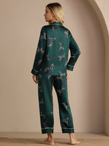 [Smaragd Zebra] SilkSilky-NO Long Sleeve Lapel Collar Pyjamas for Kvinner 002