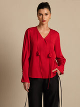 [Vin] SilkSilky-NO 19Momme Silke Langermet V Hals Bluse 003