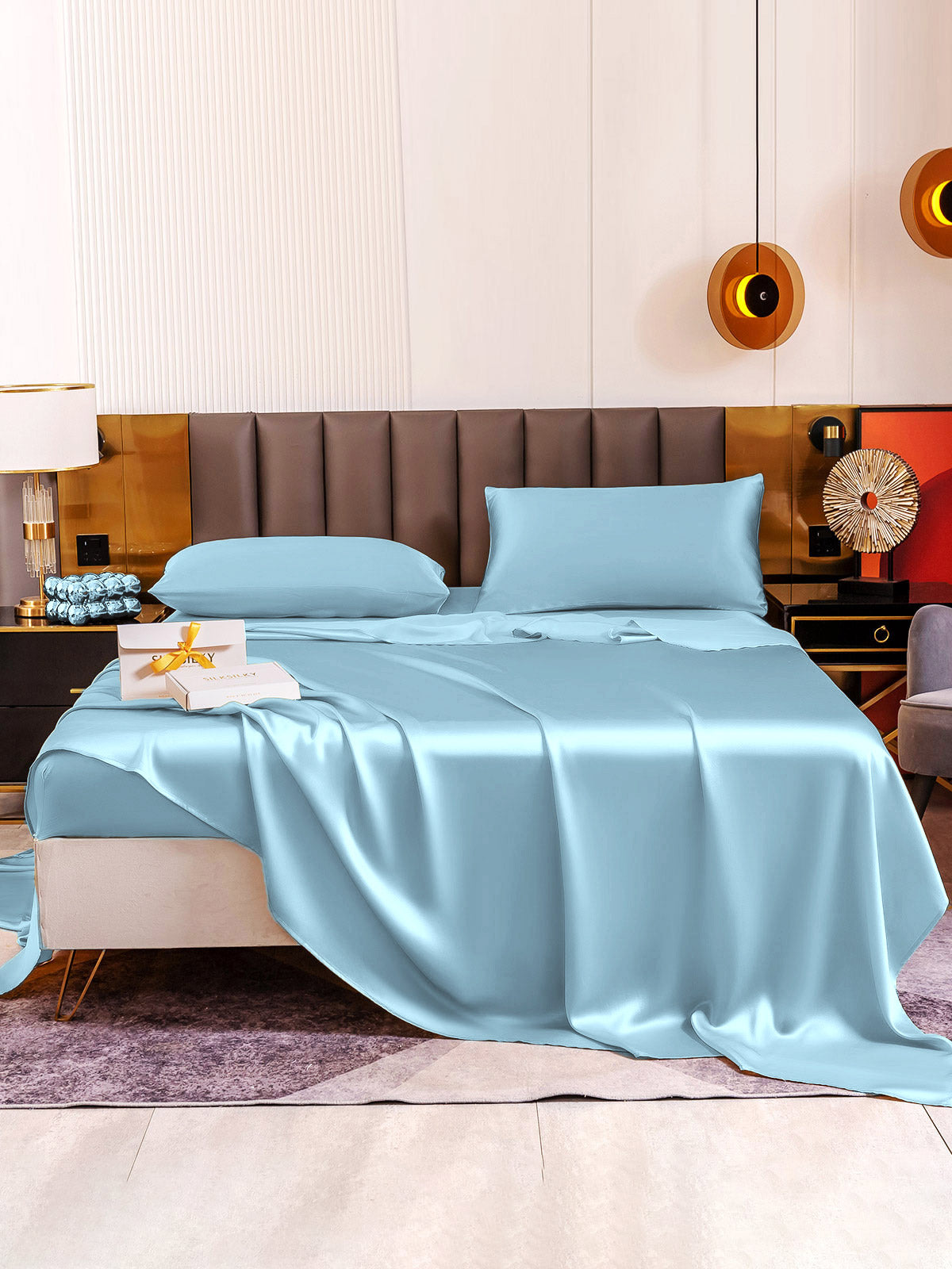 [Lyse Blå] SilkSilky-NO 19Momme Pure Silk Bedding Set 005