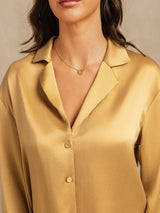 [Tan] SilkSilky-NO 19Momme Langermet Notchkrage Pyjamas for Kvinner 004