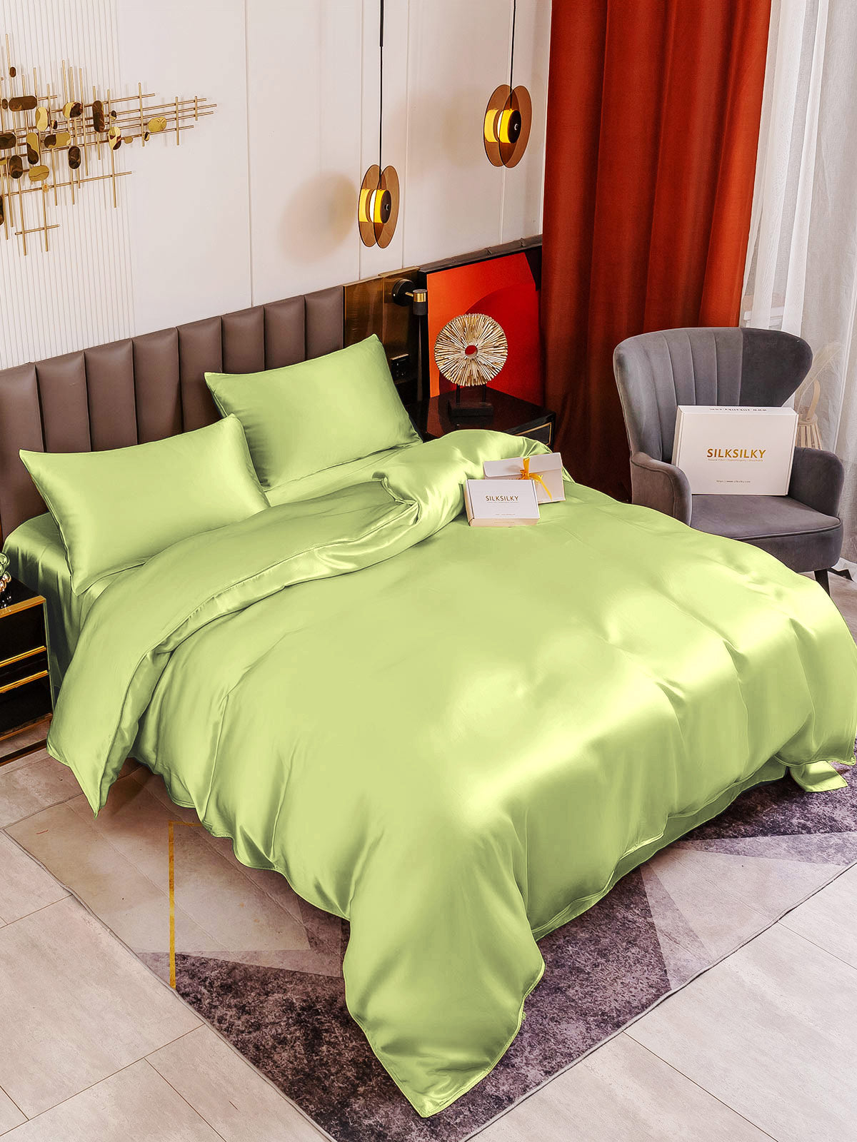 [Mintgrønn] SilkSilky-NO 19Momme Bedding Set 001