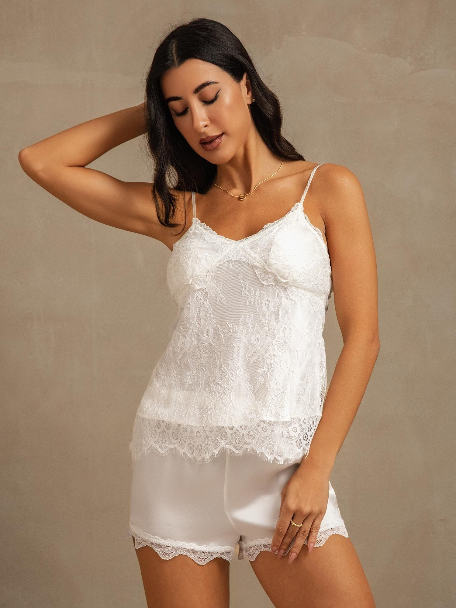 [Hvit] SilkSilky-NO Silke Camisole Set 006