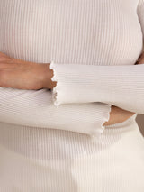 [Hvit] SilkSilky-NO Long Sleeve Turtle Neck T-skjorte for Kvinner 006