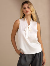 [Hvit] SilkSilky-NO Sleeveless Tie Neck Camisole Topp 001