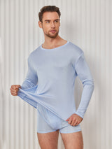 [Lyse Blå] SilkSilky-NO Long Sleeve Round Neck T-skjorte for Menn 004