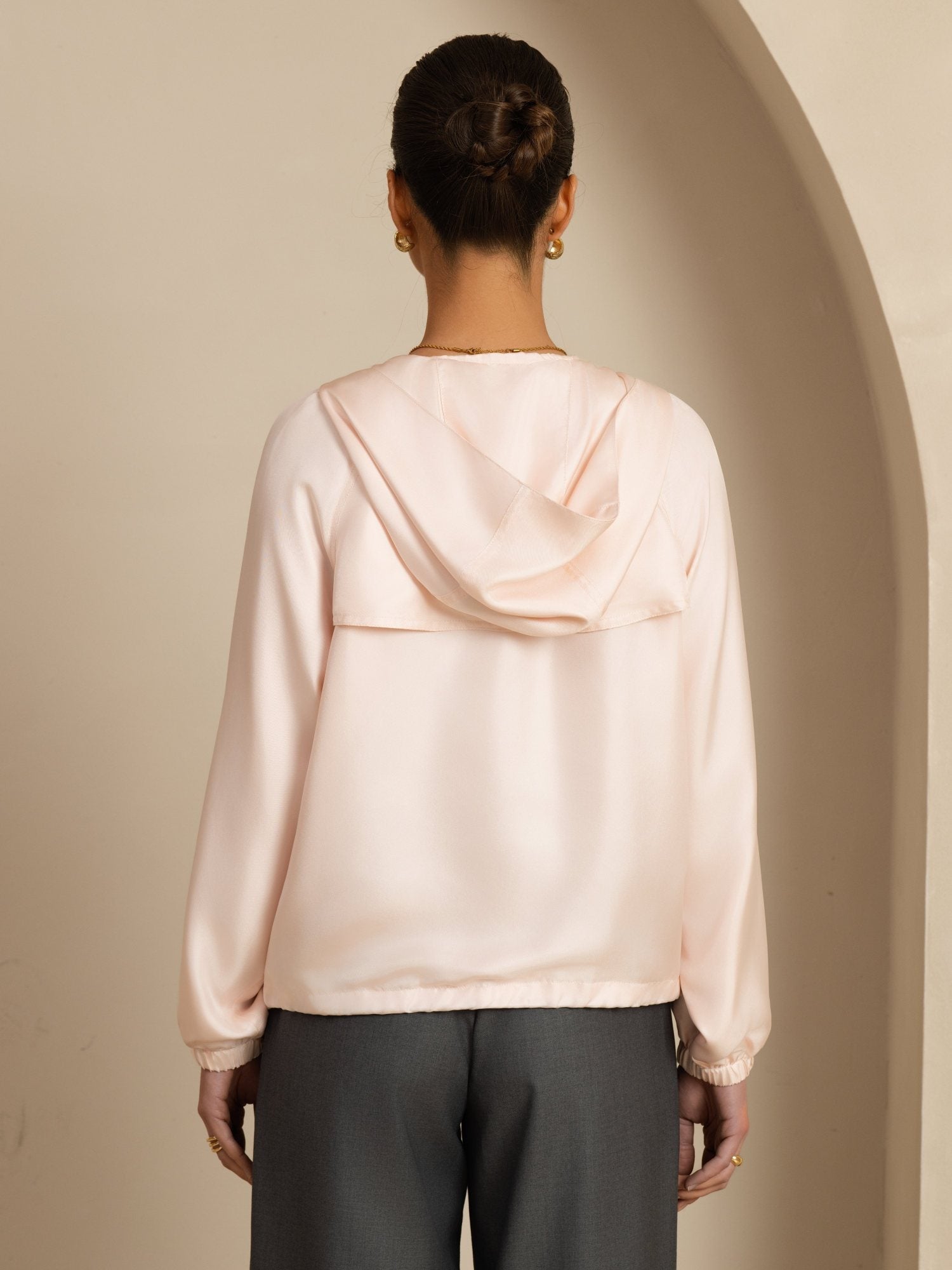 [Rosa] SilkSilky-NO Langermet Høy Hals Yttertøy for Kvinner 002