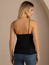 [Svart] SilkSilky-NO Spaghetti Strap V Neck Camisole Topp 002